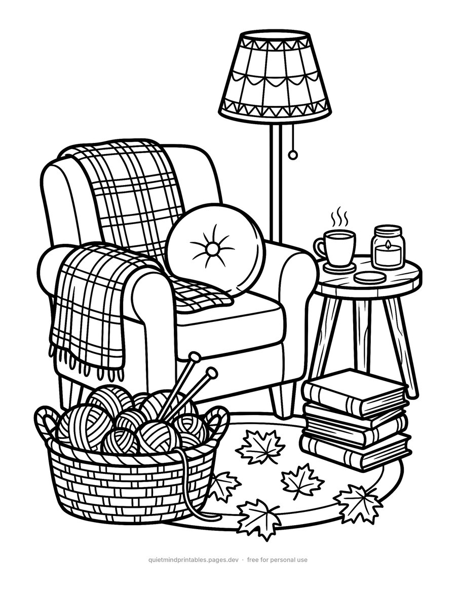 Cozy Reading Corner coloring page