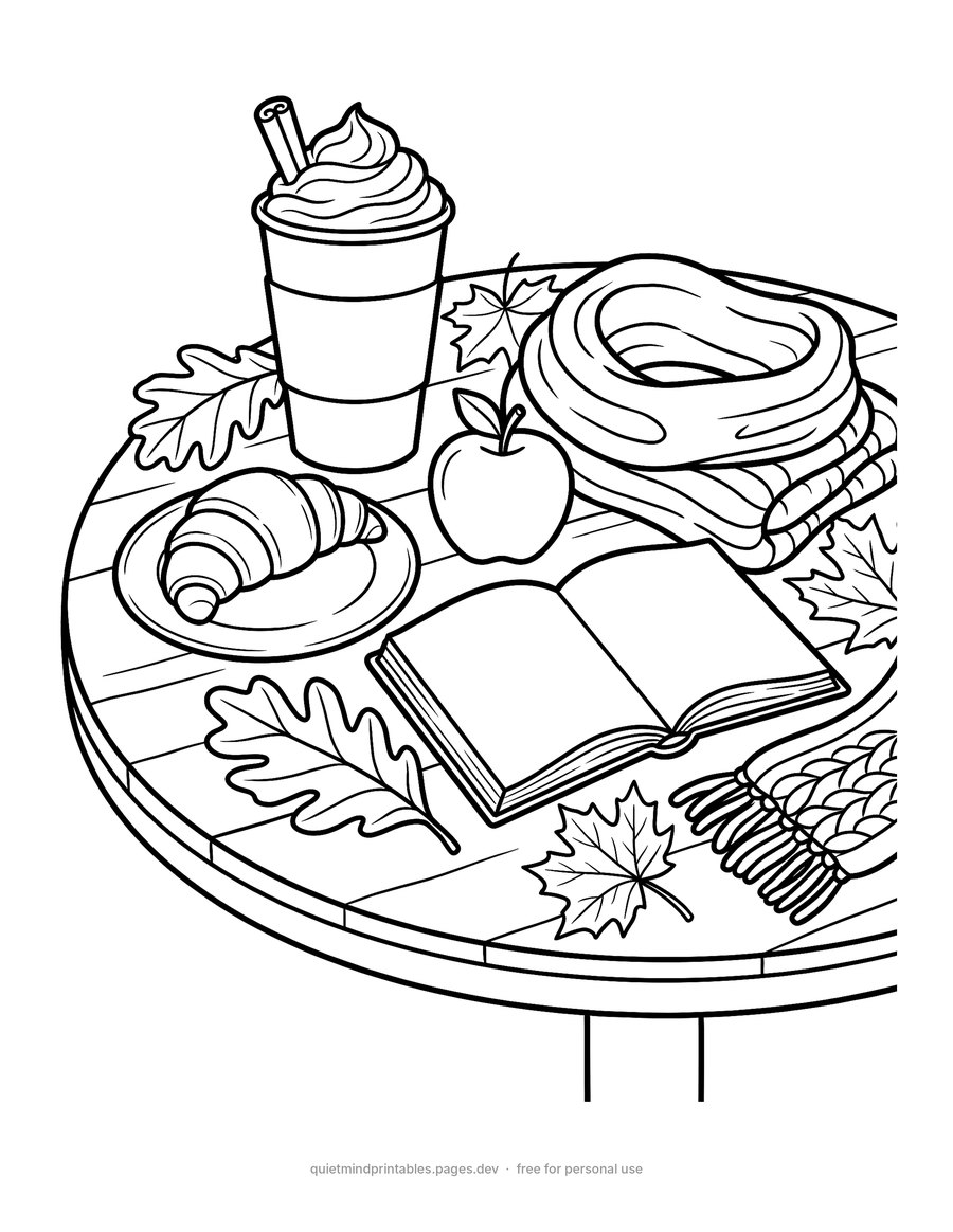 Pumpkin Latte at the Cafe printable coloring page for adults