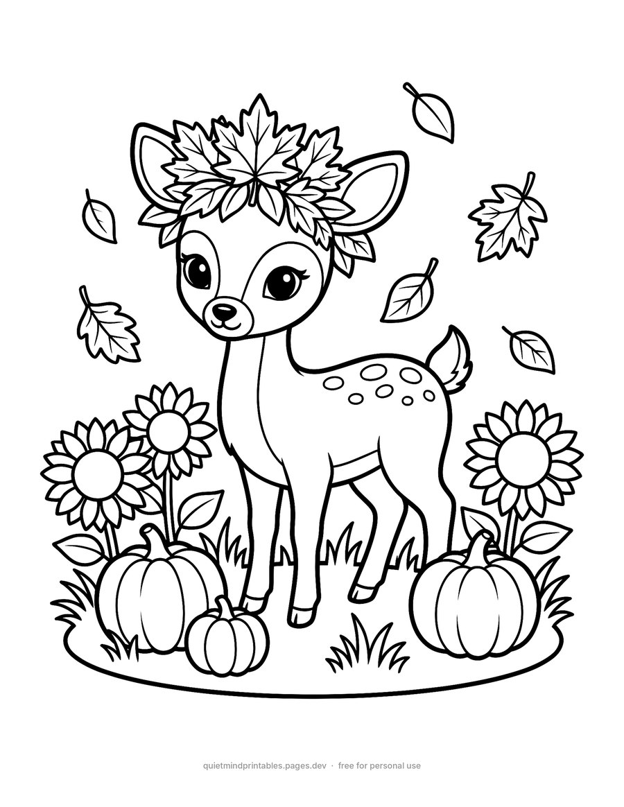 Little Deer with a Leaf Crown printable coloring page for adults
