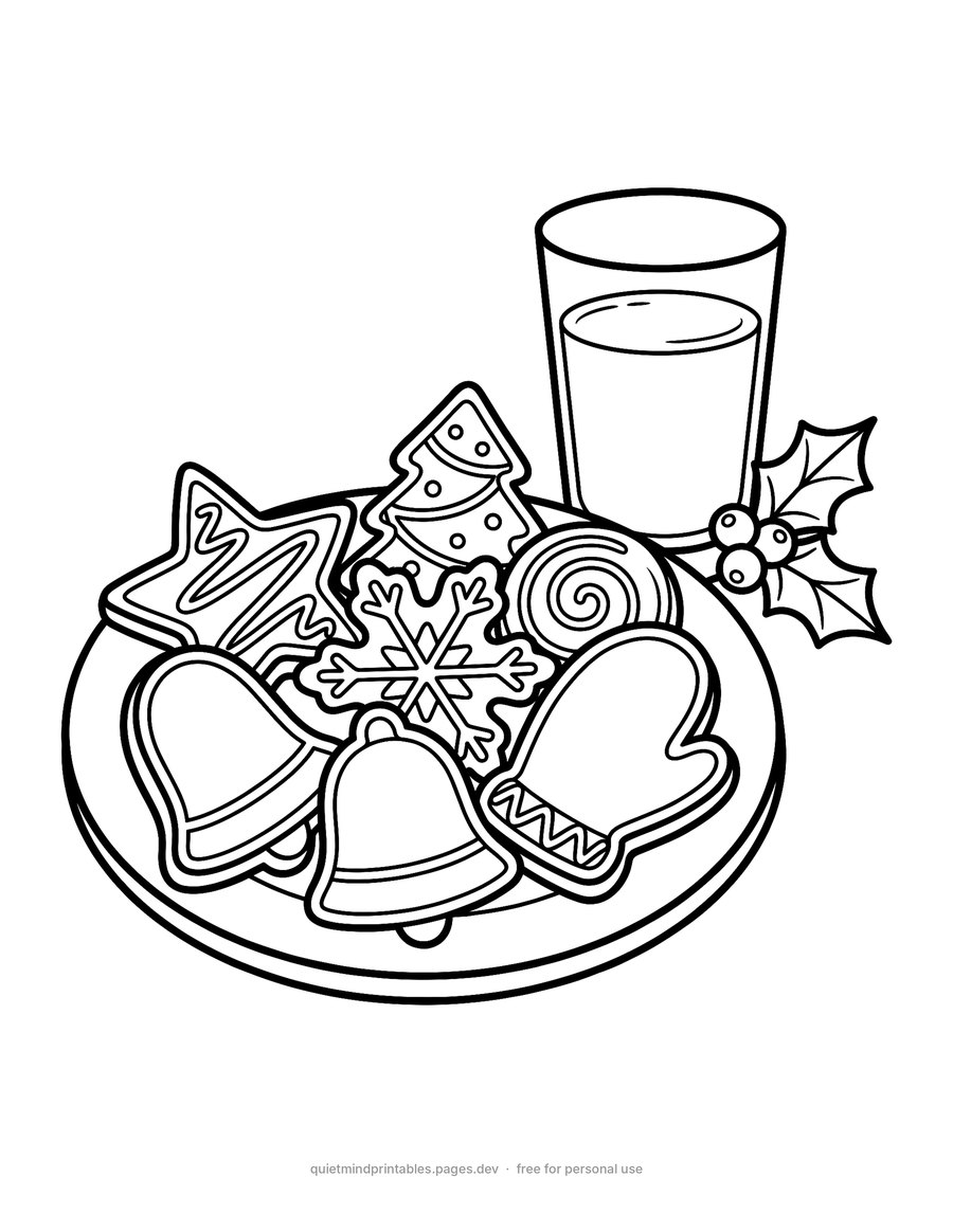 Christmas Cookie Plate printable coloring page for adults