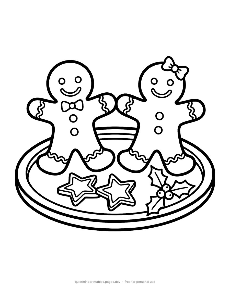 Gingerbread Friends printable coloring page for adults