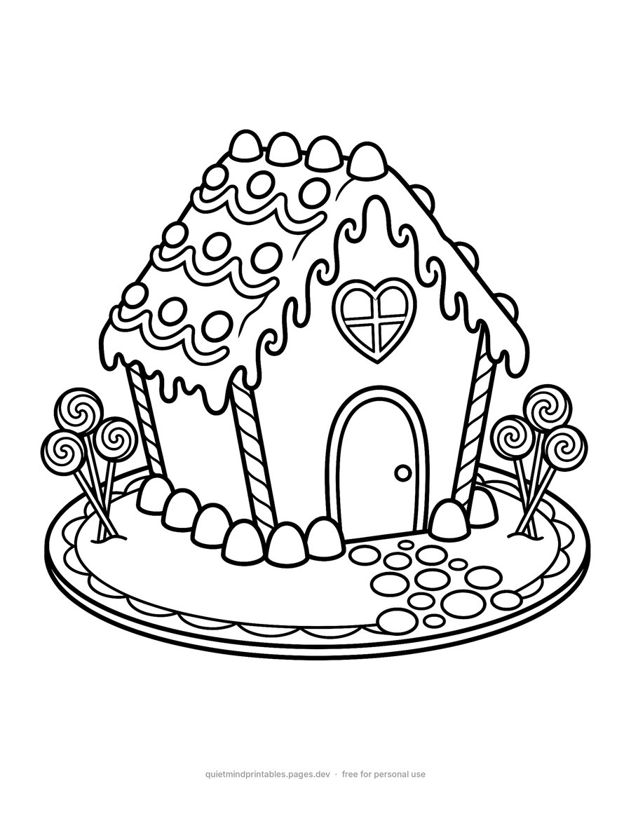 Gingerbread House printable coloring page for adults