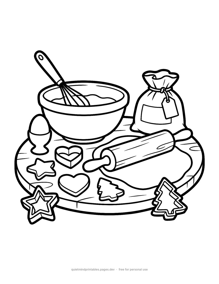 Holiday Baking Day printable coloring page for adults