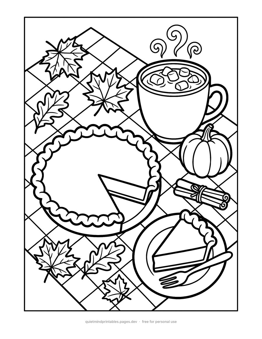 Pumpkin Pie and Hot Cocoa coloring page